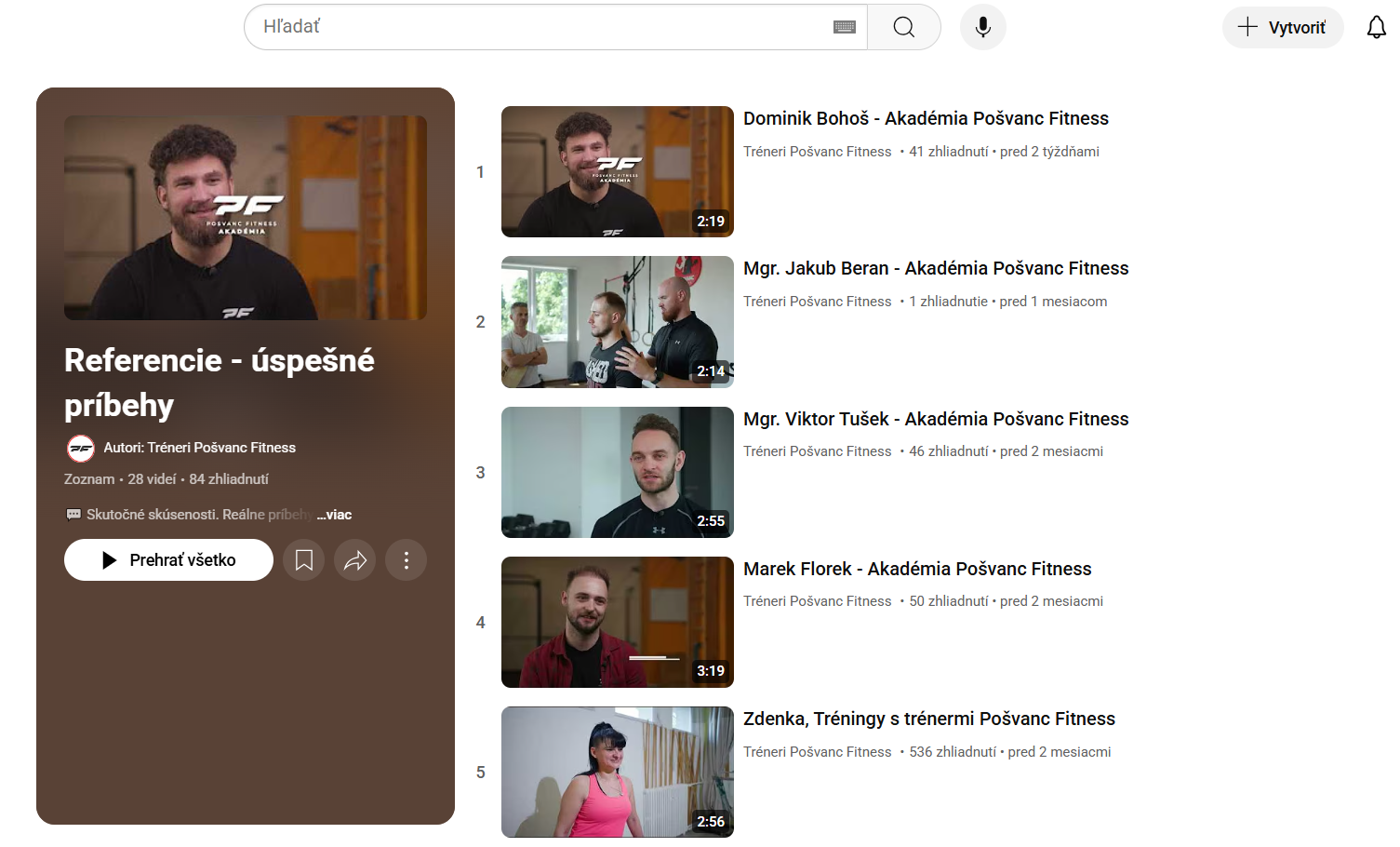 Pošvanc Fitness, recenzie na youtube